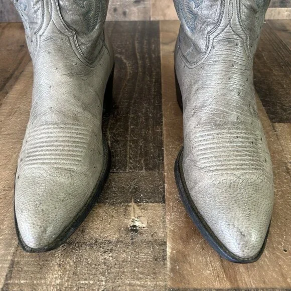 Lucchese Classics L612624 Gray Full Ostrich Western Cowboy Boots Mens 11 B - Picture 10 of 12